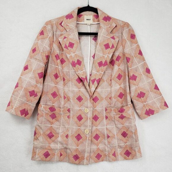 WHIT Jackets & Blazers - WHIT Blazer Womens Small Pink Orange Geometric Linen Silk Made in USA 3/4 Sleeve